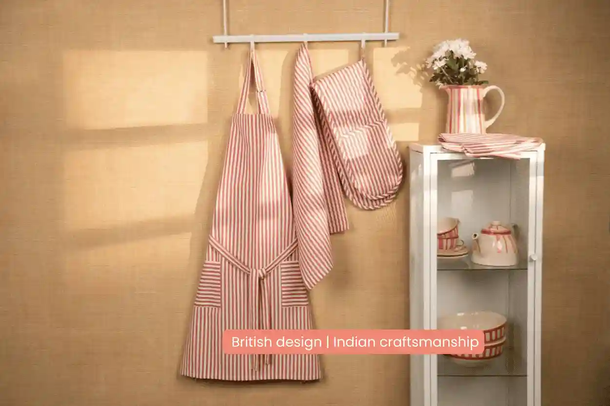 Striped 100% Cotton Apron Adjustable Neck, Long Waist Ties & 2 Front Pockets | Beautiful Rose 