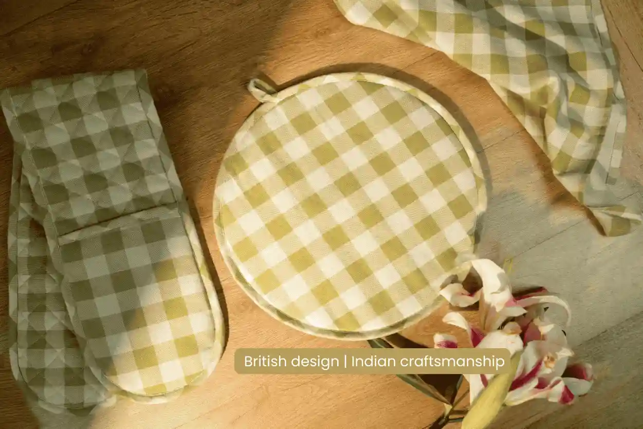 Checked 100% Cotton Hob Cover with Terry Towelling Base | Lively Green 