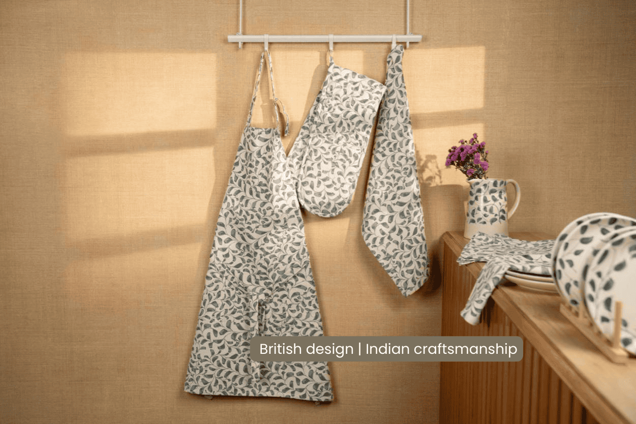 Scroll 100% Cotton Set of 2 Reusable Cloth Tea Towels with Hanging Loop | Lovable Blue 