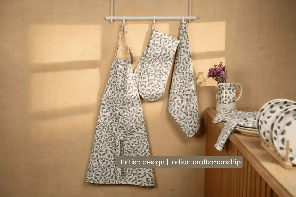 Scroll 100% Cotton Set of 2 Reusable Cloth Tea Towels with Hanging Loop | Lovable Blue 