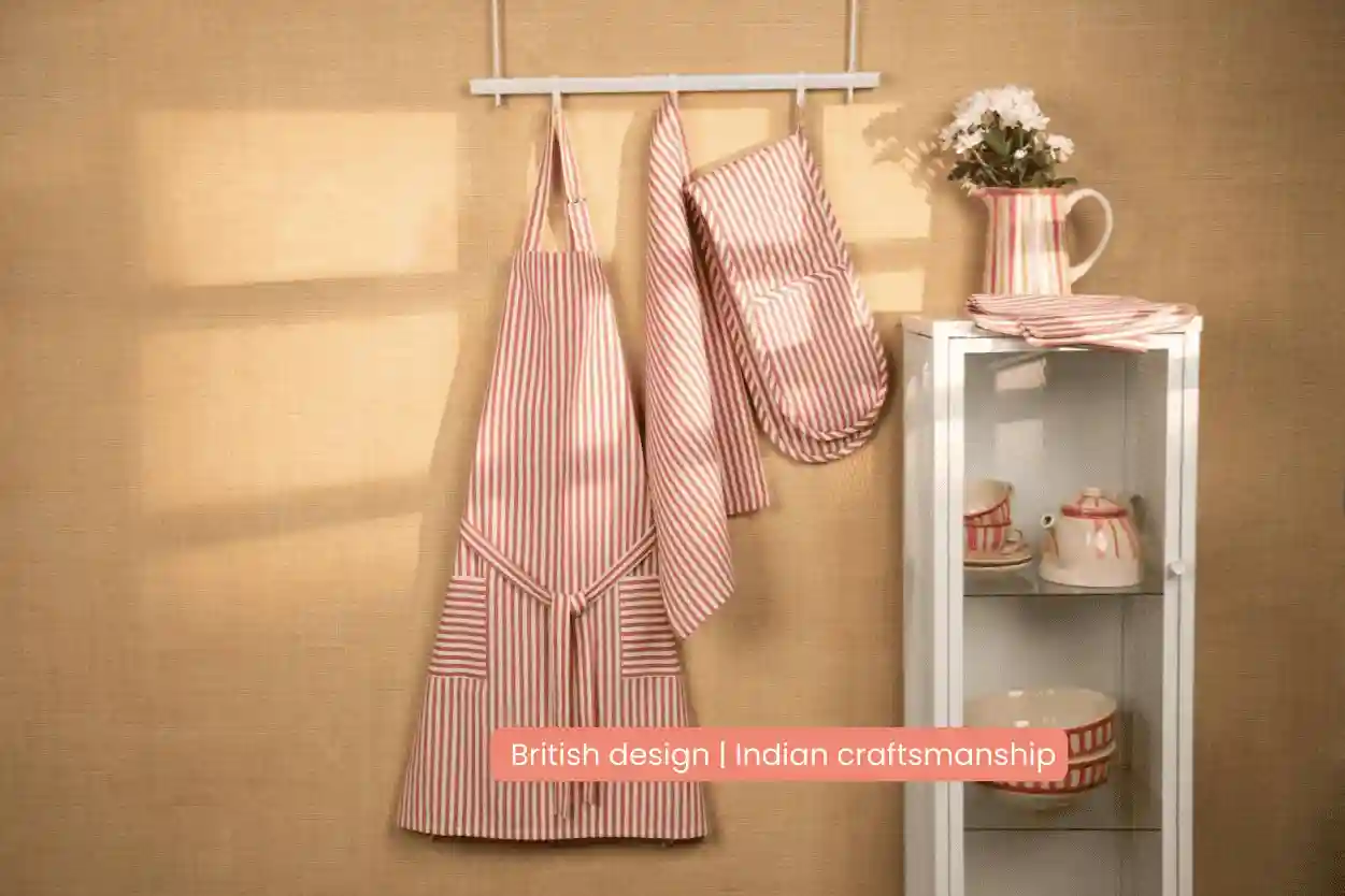 Striped 100% Cotton Set of 2 Reusable Cloth Tea Towels with Hanging Loop | Beautiful Rose 