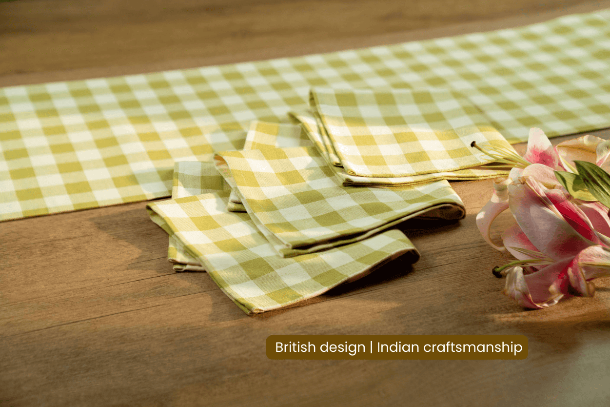 Checked 100% Cotton Set of 4 Reusable Cloth Napkins | Lively Green 