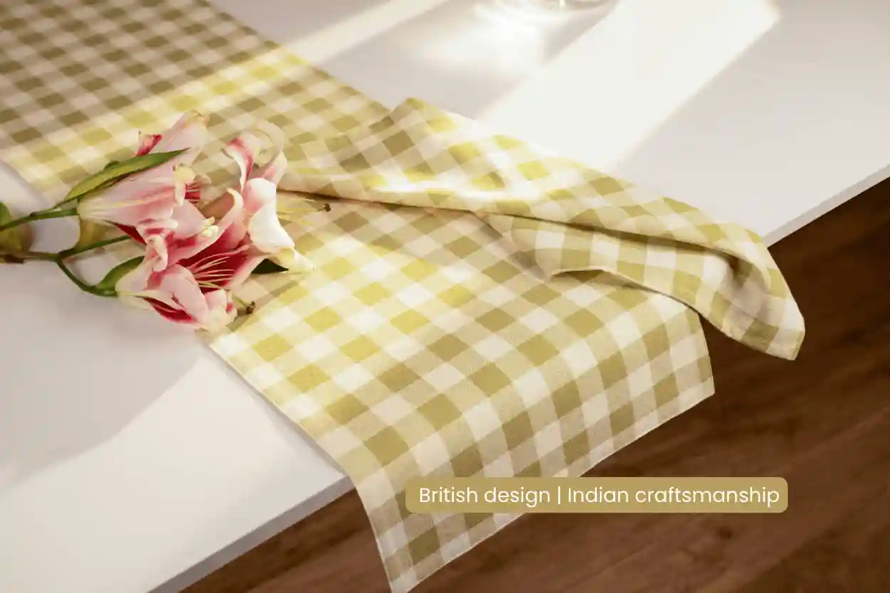Checked 100% Cotton Everyday Reusable Table Runner | Lively Green 