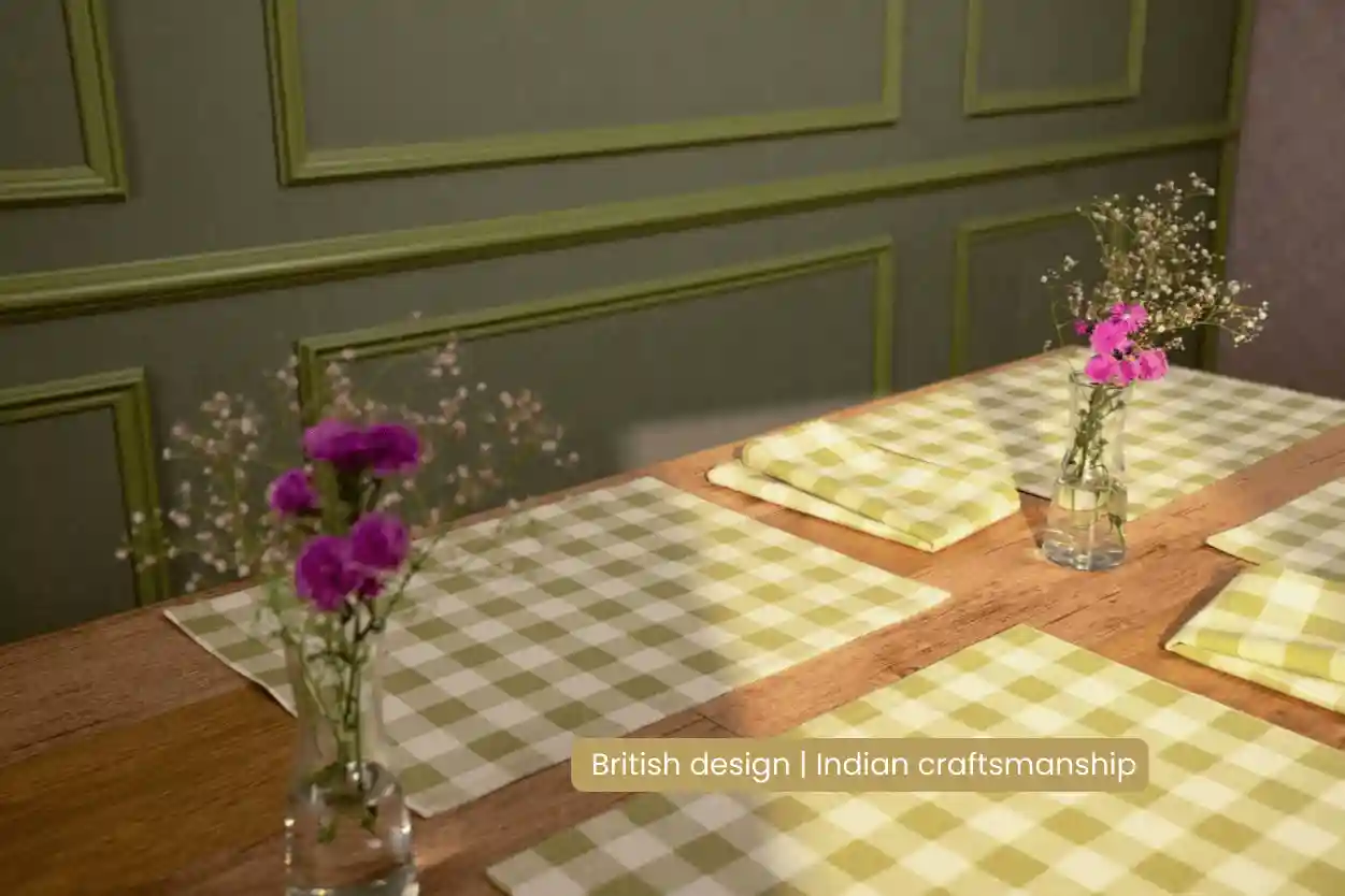 Checked 100% Cotton Set of 2 Reusable Placemats | Lively Green 