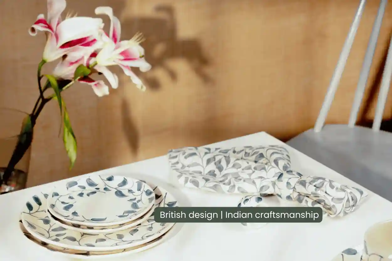 Scroll Handmade & Hand Painted Stoneware Side Plates Set of 4 | Lovable Blue 