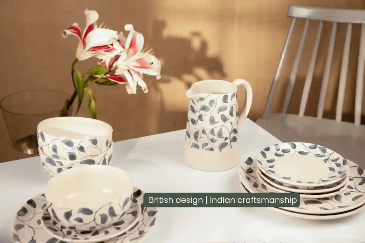 Scroll Handmade & Hand Painted Stoneware Cereal Bowls Set of 4 | Lovable Blue 