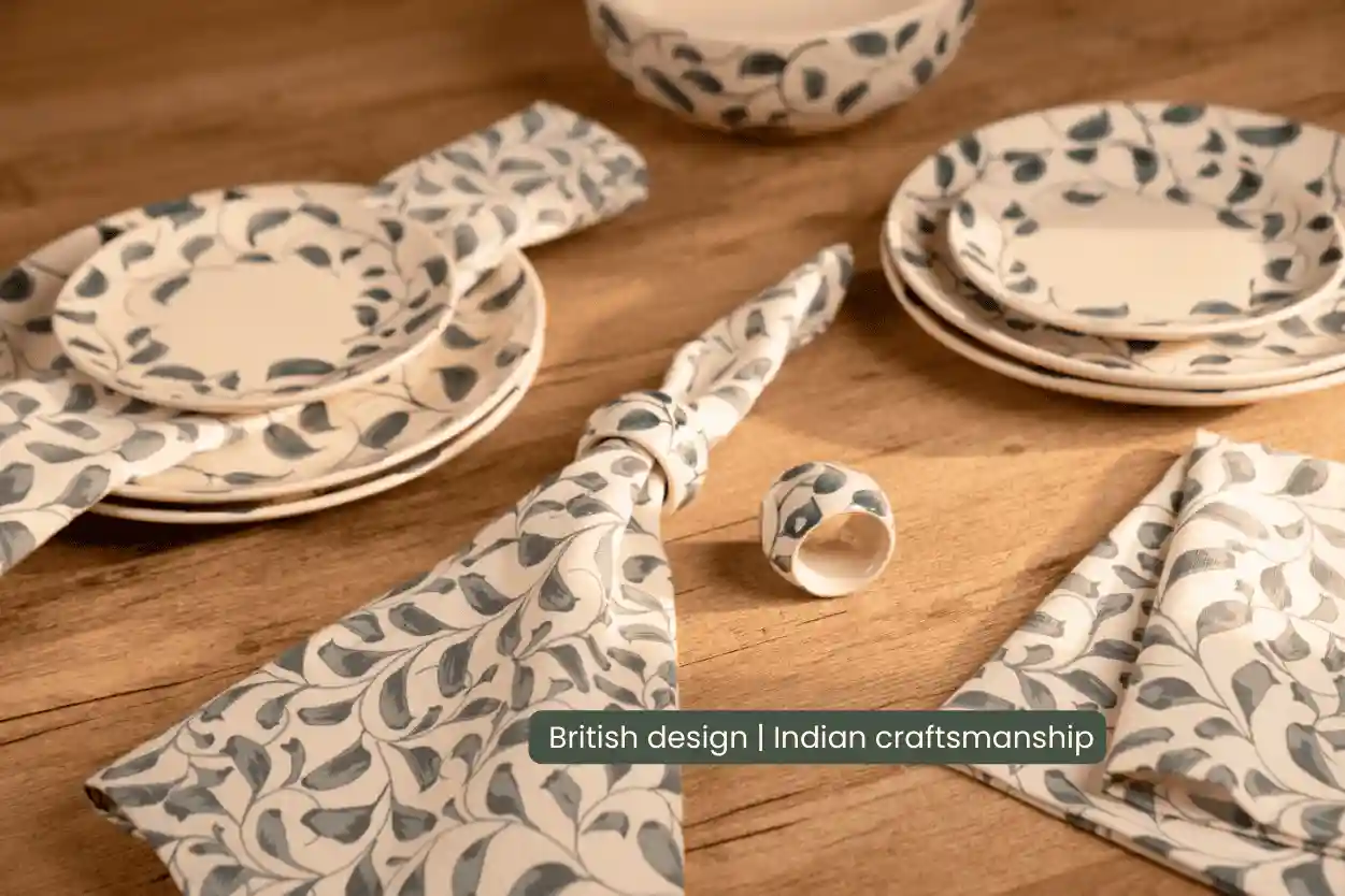Scroll Handmade Stoneware Napkin Rings Set of 4 |Lovable Blue 