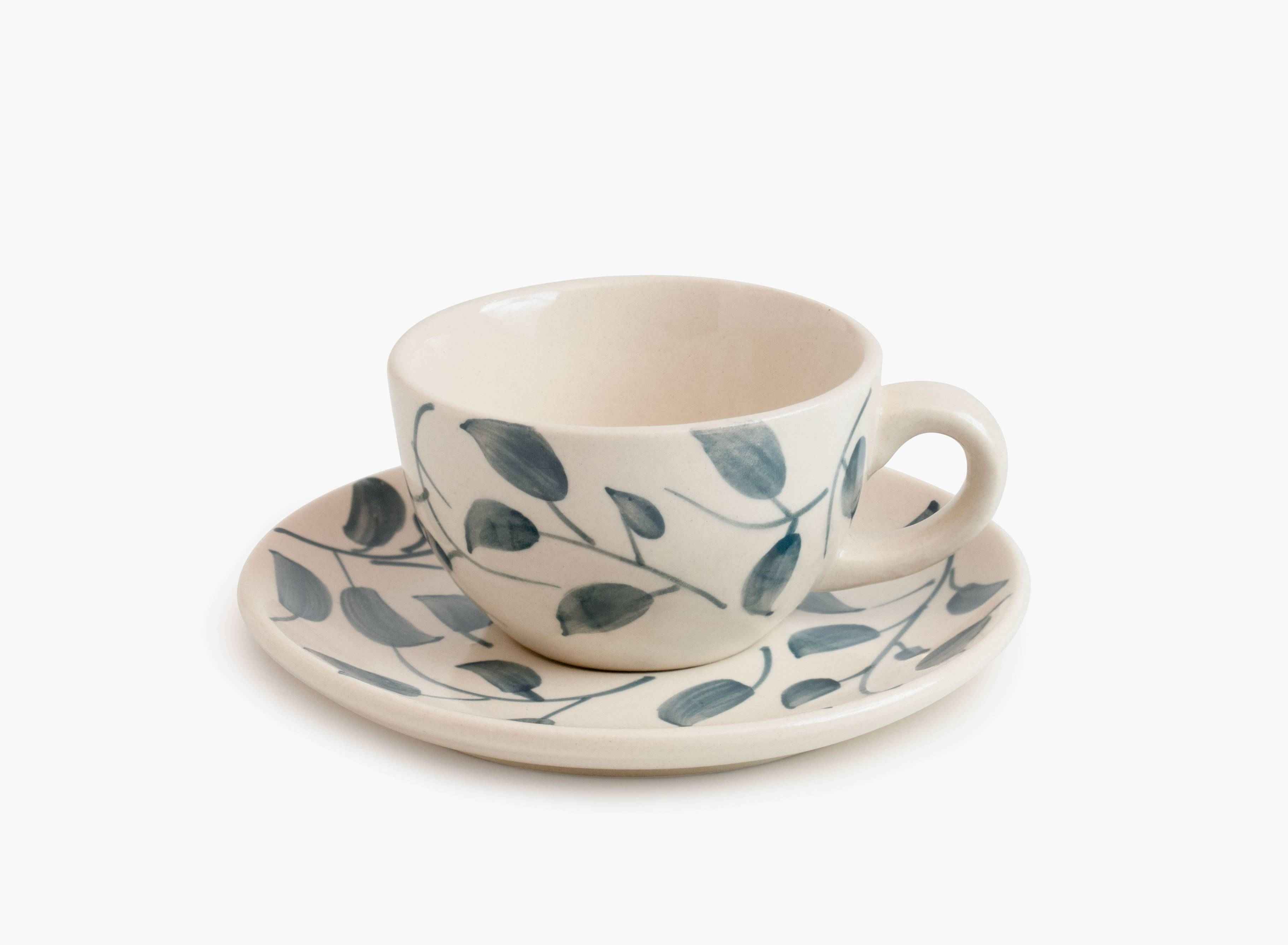 scroll-handmade-hand-painted-stoneware-cups-saucers-set-of-4-lovable-blue